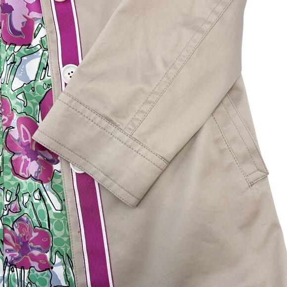 COACH Beige Cotton Jacket Medium Floral Lined Trench Coat - Picture 6 of 14